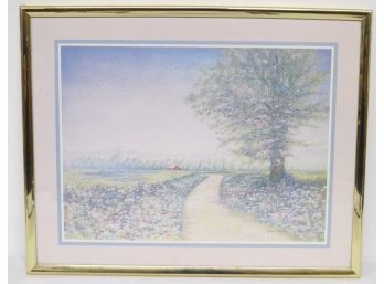 Georges Pommier Pastel Colors Print Of An Old Farm Lane, Gold Frame