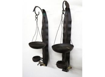 Pair Of Interesting Wall Hanging Metal Candle Or Tealight Sconces W/birds Nest Bases