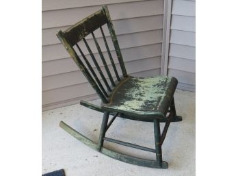 Early Green & Gold Stenciled Country Rocker - From Maine