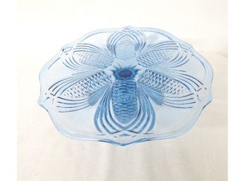 Very Pretty Pedestal Azure Blue Cake Stand - Unknown Maker