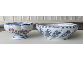 Two Asian Porcelain Themed Decorative Dish Garden Planters