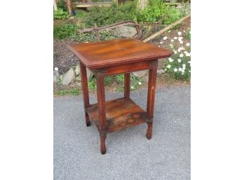 Early 20th Century Oak Corner Table Or Side Table With Brass Mounts, Super Solid