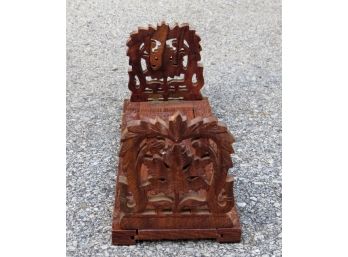 Vintage Carved Wooden Adjustable Book Rack