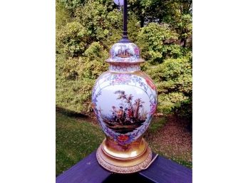 Hand Painted Victorian Hunting Scene Lamp