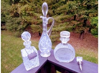 Three Crystal Cut Glass Decanters *Rye & Sherry* 'R' Stopper