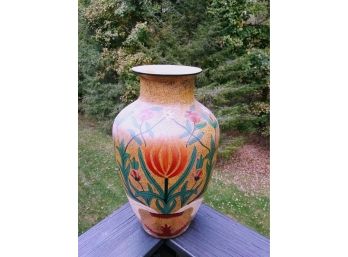 Large Vintage Pottery Vase Painted Tulips