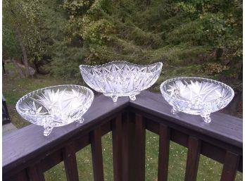 Three Cut Glass Crystal Bowls