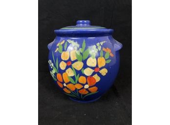 Blue Floral Painted Jar