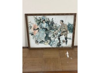 Signed Art Of A Soldier Approaching A Women