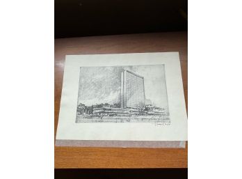 Signed Print Of A Glass Building