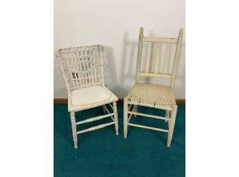 White Wicker Chairs Lot Of 2