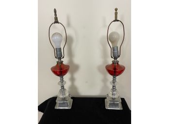Clear And Red Glass Table Lamps