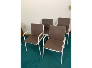 White Metal Patio Chairs With Brown Cushions