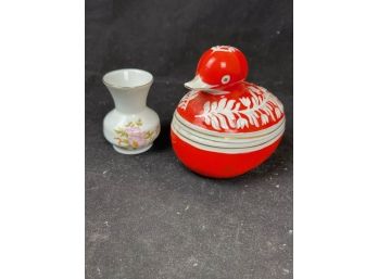 Red Duck Trinket Box And Mini Bud Vase