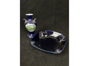 Blue Ashtray And Vase