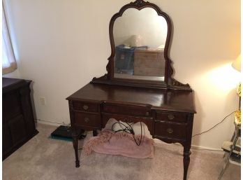 Antique Five Drawer Vanity With Chair And Mirror (Click On Photo For Full Description And More Photos)