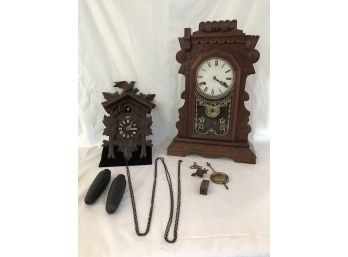 Shatz 8 Day Cuckoo Clock & Carved Mantle Clock W/key