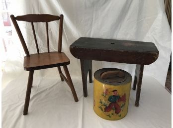 Chair, Bench/stool And Stenciled Tin