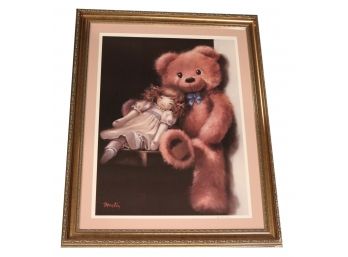 Signed Lou Martin Framed Teddy Bear Picture