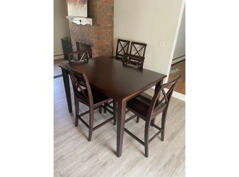 High Top Dining Table With One Leaf And Six Stools