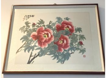 Asian Inspired Plum Flower Framed Print With Silk Mat