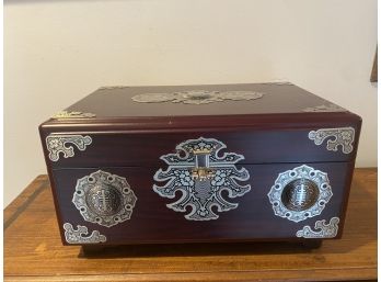 Korean Jewelry Box With White Brass Fittings And Red Velvet Lining