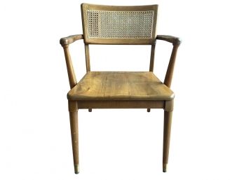 Mid-Century Modern Solid Wood Armchair With Cane Inlay