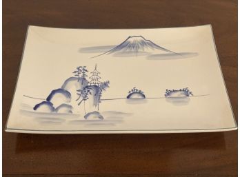 Hand Decorated Serving Platter Pagoda And Volcano Design