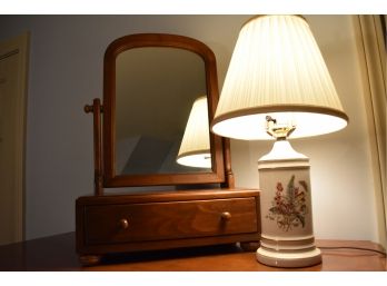 Ethan Allen Table Top Mirror With Drawer And Decorative Lamp