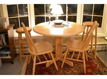 Drop Leaf Dining Room Table With Two Chairs And Two Matching Stools