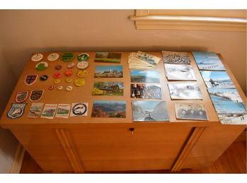 Pins, Post Cards And Stamps