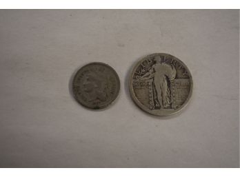 Liberty 3 Cent Nickel And 1916-1930 Standing Liberty