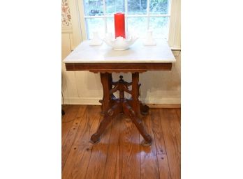 Antique Marble Top Table On Casters