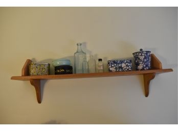 Wood Shelf With Vintage Tins And Bottles