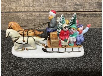 1993 Hand Painted Lemax Porcelain Sleigh Ride Scene In Original Box