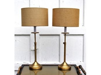 Pair Brass Stick Lamps - ELM