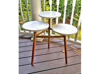 Mid Century Modern Brass, Mahogany And Marble Plant Stand
