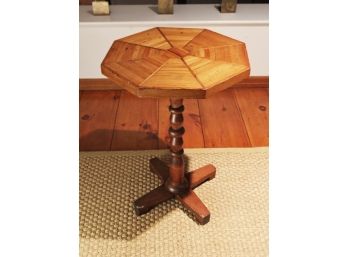 Vintage Inlaid Pine Octagonal Side Table