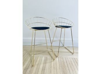 Pair Of Interlude Home Gold Wire Count Stools  (LOC: S1)