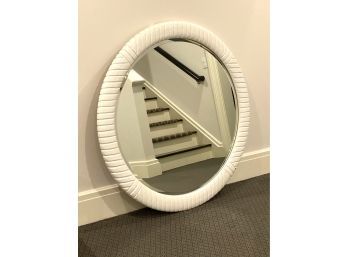 Circular Beveled Mirror With White Wood Frame (LOC: W1)