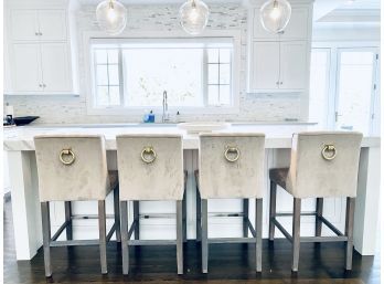 Four Taupe Velvet Tufted Back Counter Stools (lOC: W1)