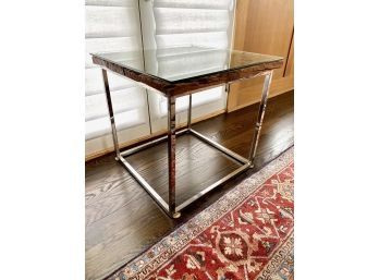 Petrified Wood Side Table With Glass Top (lOC: W1)