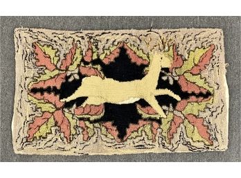 Vintage Folky Hooked Rug Running Deer