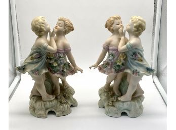 Pair Of Dancing Women Porcelain Figurines, - Note Missing Item In Picture