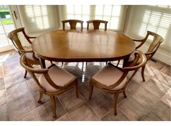 Wooden Dining Table W/ Six Chairs - Two Arm & Four Dining W/ Two Leafs Included