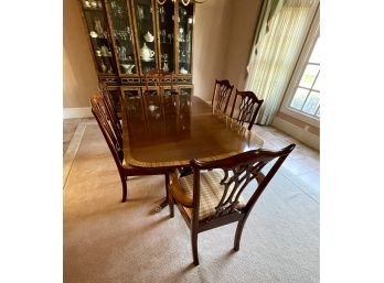 Beautiful Wooden Dining Table W/ Six Chairs - Two Arm & Four Side - Two Leafs And Table Cover Included