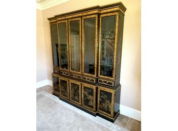 Vintage Drexel Heritage Chinese Lacquered Breakfront China Two Piece Cabinet
