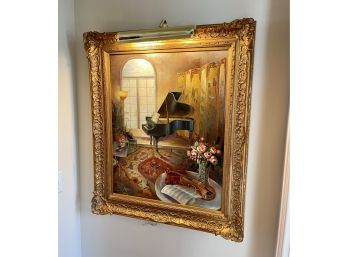 Vintage Still Life Oil Painting With Frame Light Signed Illegibly
