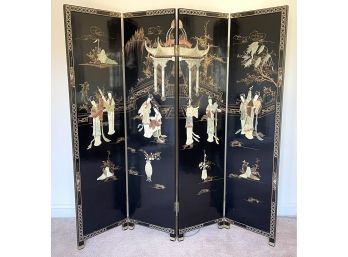 Asian Lacquered Room Divider From Hong Kong - Missing A Piece Noted In Picture