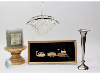 VMS USA Art Glass Paperweight, Copper Framed Locomotive Art, Potpourri Large Candle And More